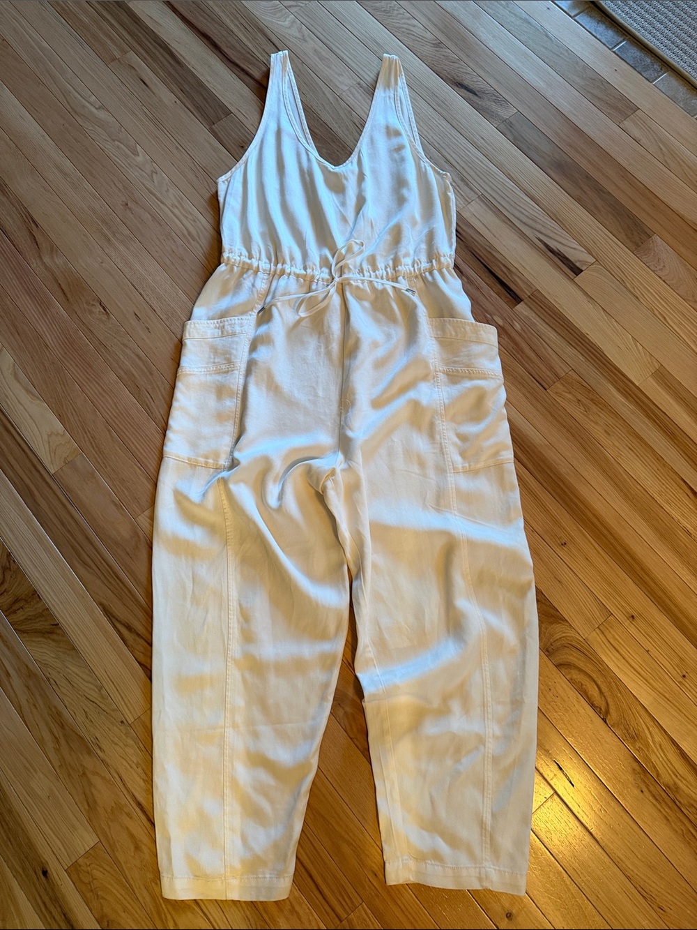 Calia Cream Sleeveless Utility Jumpsuit with Drawstring Waist NWOT